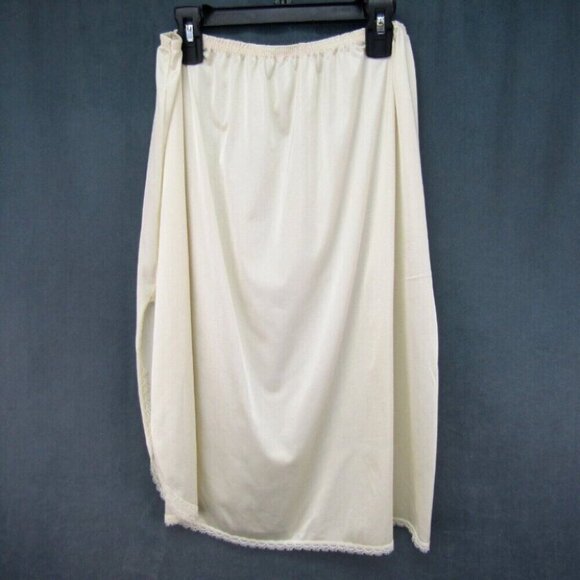 Vanity Fair Vintage Ivory Lace Trim Half Slip Side Slit Size L Nylon 24 Inch - Picture 3 of 7